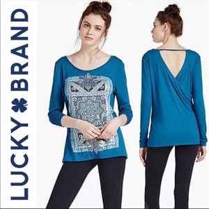 Lucky Brand Intricate Persian Rug yoga teal top